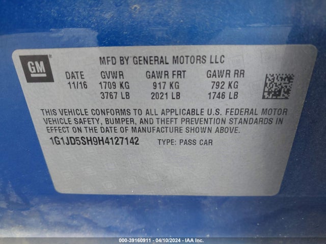 Chevrolet Sonic Lt Auto 2017 1G1JD5SH9H4127142 Image 9