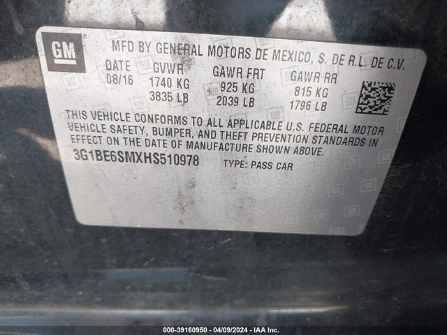 Chevrolet Cruze Lt Auto 2017 3G1BE6SMXHS510978 Image 9