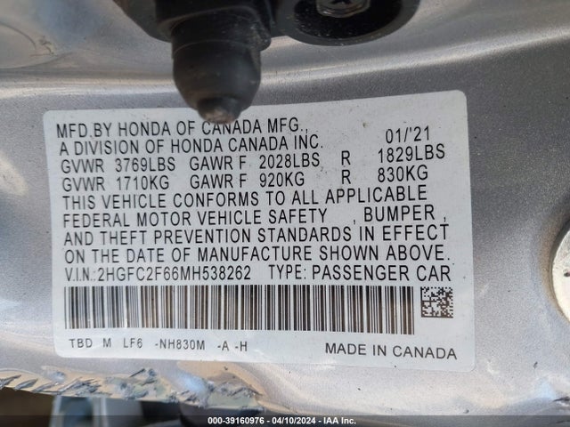 Honda Civic Lx 2021 2HGFC2F66MH538262 Image 9