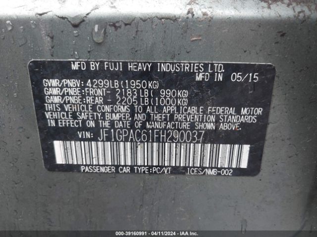 JF1GPAC61FH290037 Subaru Impreza 2.0i Premium