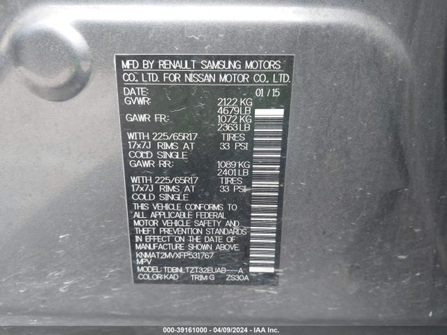 Nissan ROGUE SV 2015 KNMAT2MVXFP531767 Image 9