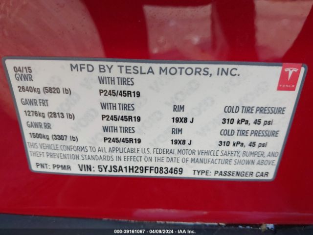 5YJSA1H29FF083469 Tesla Model S 70d/85d/p85d