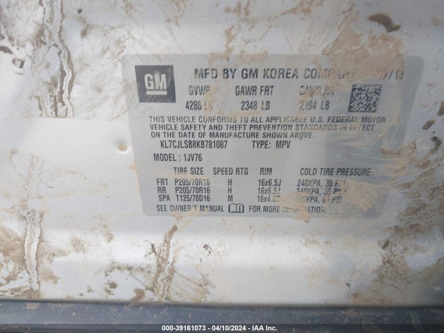 Chevrolet Trax Lt 2019 KL7CJLSB8KB781087 Image 9