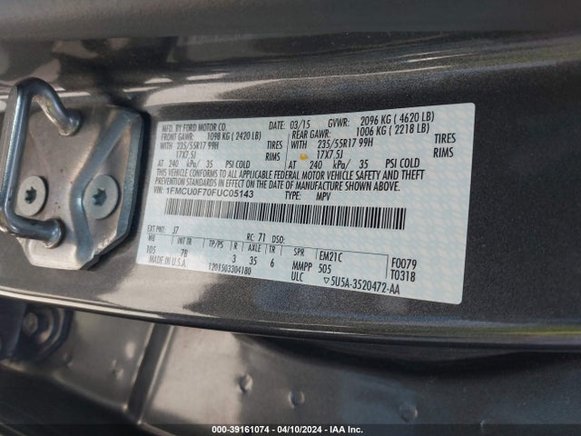 Ford ESCAPE S 2015 1FMCU0F70FUC05143 Image 9