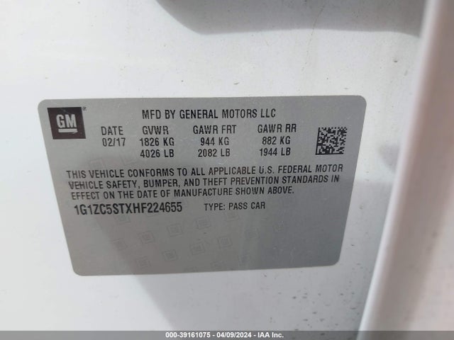 Chevrolet Malibu 1fl 2017 1G1ZC5STXHF224655 Image 9