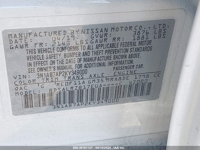 Nissan SENTRA SR 2019 3N1AB7AP2KY349000 Image 9