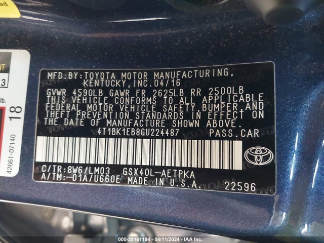 Toyota AVALON LIMITED 2016 4T1BK1EB8GU224487 Image 9