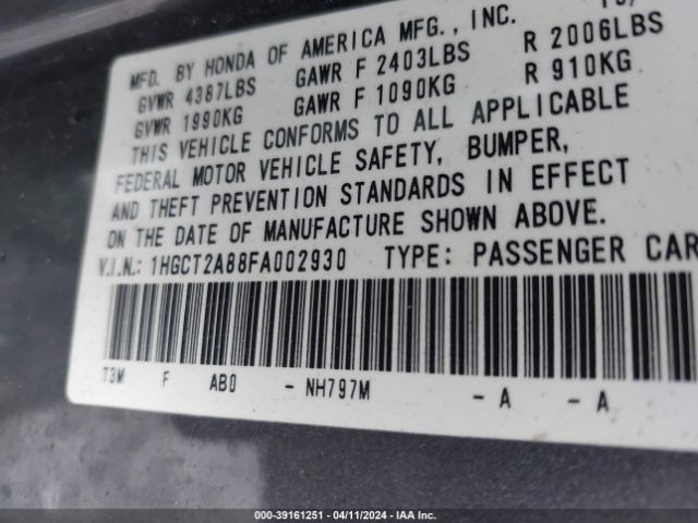 1HGCT2A88FA002930 Honda Accord Ex-l V-6