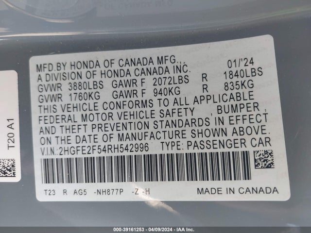 Honda Civic Sport 2024 2HGFE2F54RH542996 Image 9
