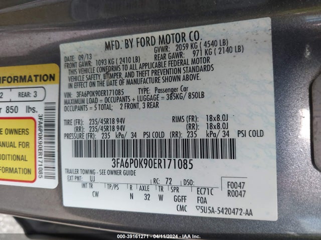 Ford Fusion Titanium 2014 3FA6P0K90ER171085 Image 9