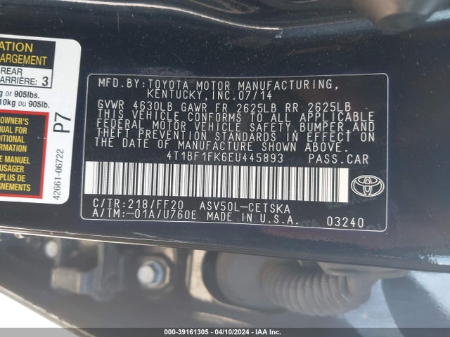 Toyota CAMRY SE 2014 4T1BF1FK6EU445893 Image 9