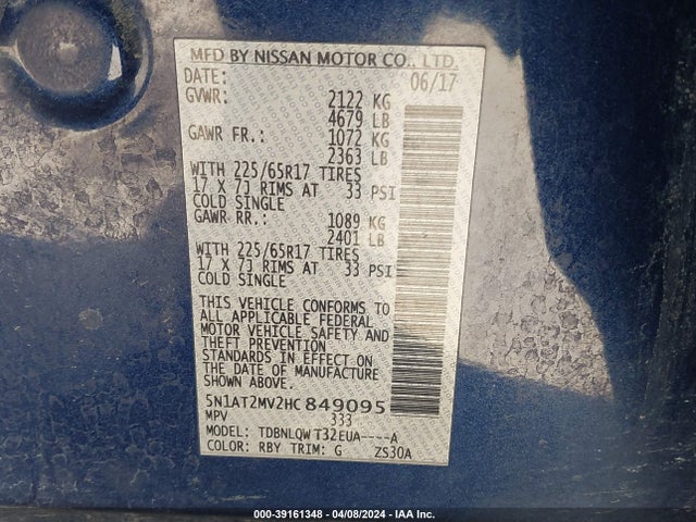 Nissan ROGUE SV 2017 5N1AT2MV2HC849095 Image 9