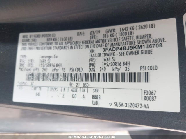 Ford FIESTA SE 2019 3FADP4BJ9KM136708 Image 9