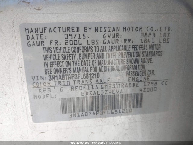 Nissan SENTRA SV 2015 3N1AB7AP3FL681210 Image 9