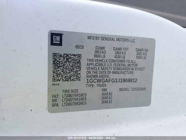 Chevrolet Express 2500 Work Van 2018 1GCWGAFG3J1908812 Image 9