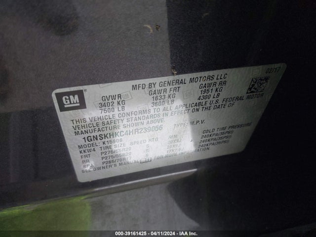 Chevrolet Suburban Lt 2017 1GNSKHKC4HR239056 Image 9
