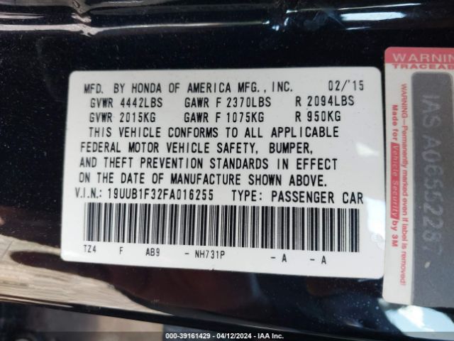 19UUB1F32FA016255 Acura TLX
