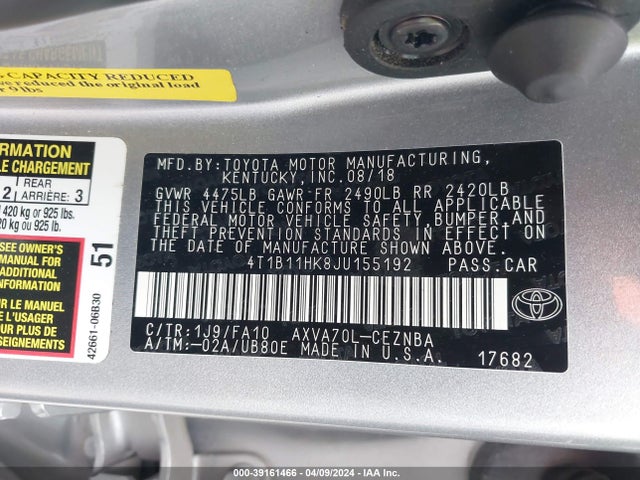 Toyota CAMRY LE 2018 4T1B11HK8JU155192 Image 9