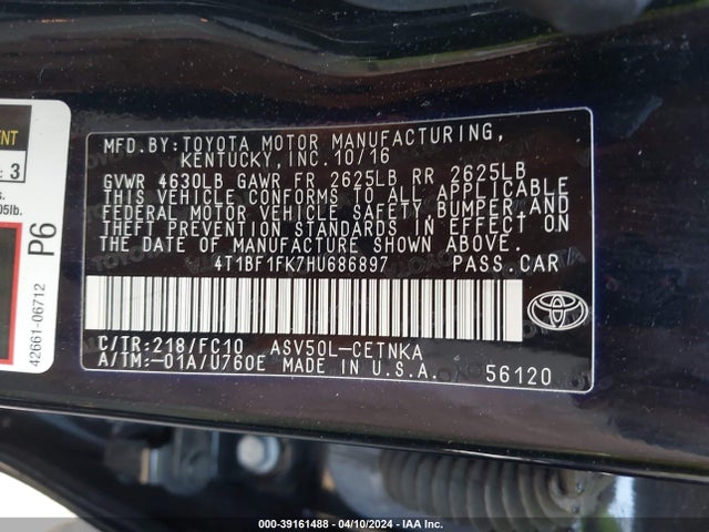 Toyota CAMRY LE 2017 4T1BF1FK7HU686897 Image 9