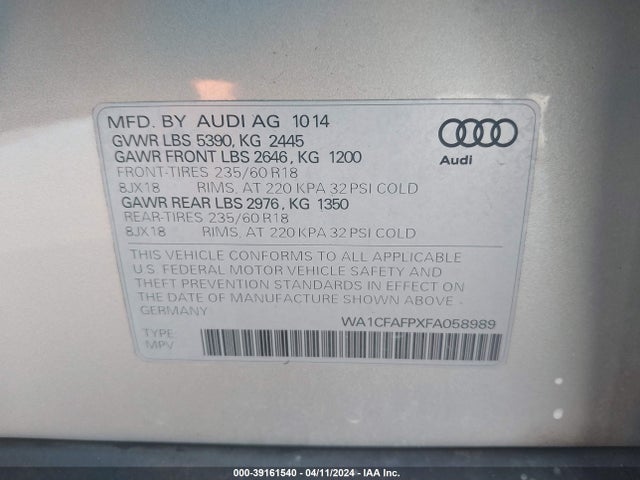 WA1CFAFPXFA058989 Audi Q5 2.0t Premium