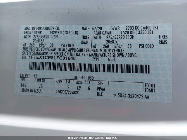 Ford F-150 Xl 2020 1FTEX1CP8LFC01646 Image 9