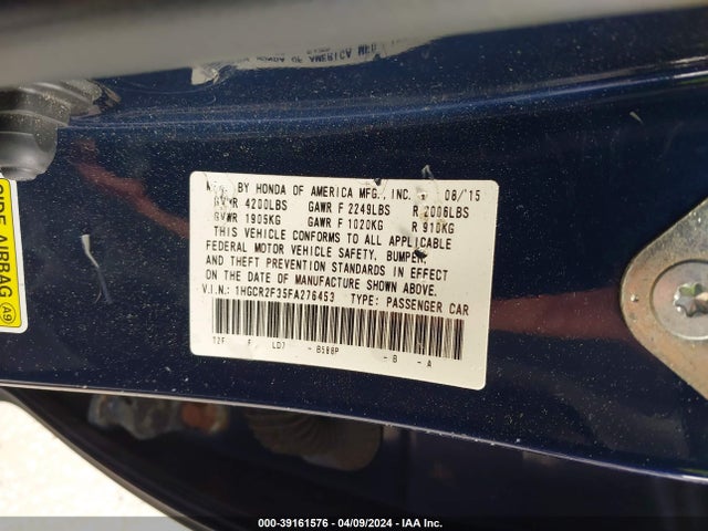 Honda ACCORD LX 2015 1HGCR2F35FA276453 Image 9