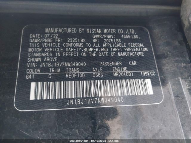 JN1BJ1BV7NW349040 Nissan Rogue Sport Sv Fwd Xtronic Cvt