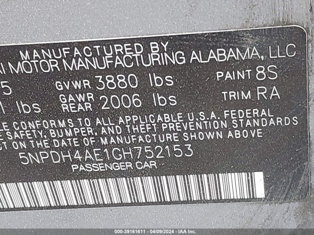 Hyundai ELANTRA SE 2016 5NPDH4AE1GH752153 Image 9