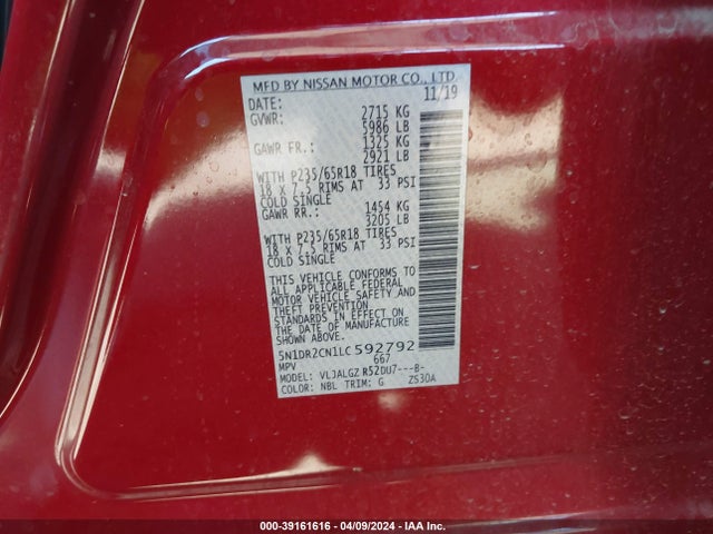 Nissan Pathfinder Sl 2wd 2020 5N1DR2CN1LC592792 Image 9