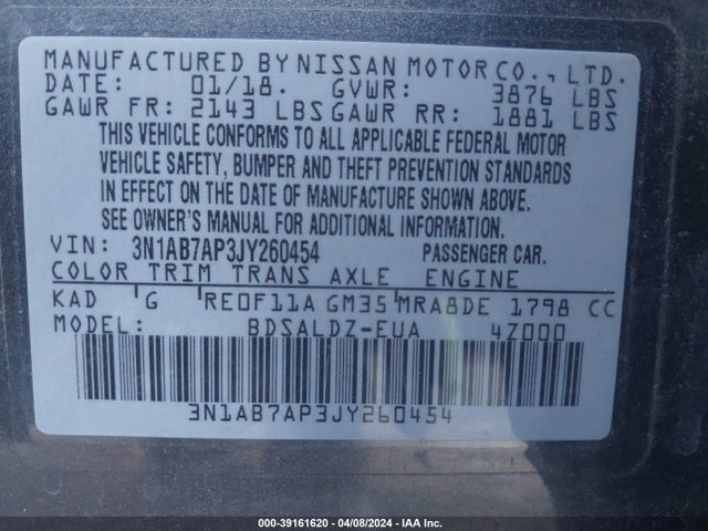 Nissan SENTRA SV 2018 3N1AB7AP3JY260454 Image 9