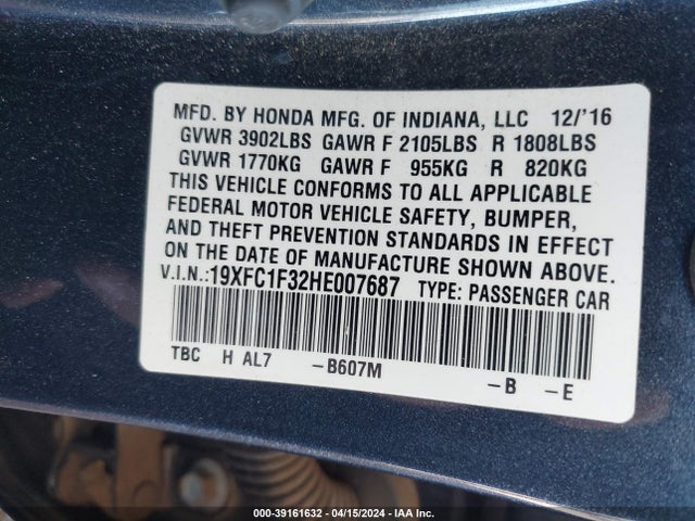 Honda Civic Ex-t 2017 19XFC1F32HE007687 Image 9