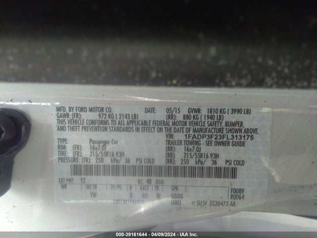 Ford FOCUS SE 2015 1FADP3F23FL313175 Image 9