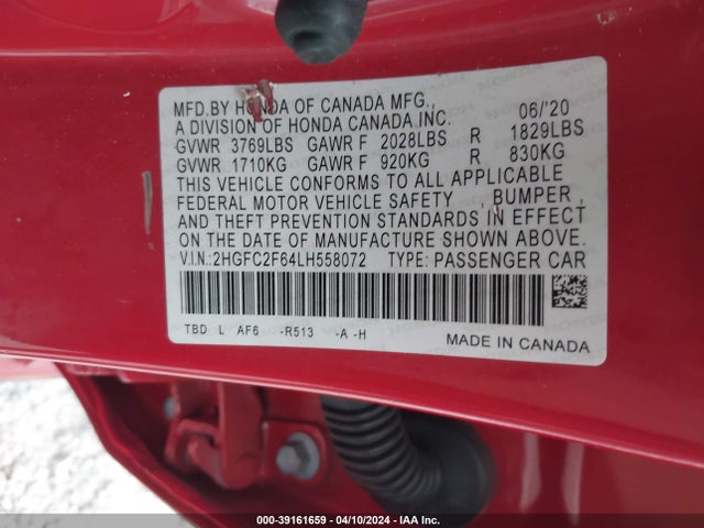 Honda Civic Lx 2020 2HGFC2F64LH558072 Image 9