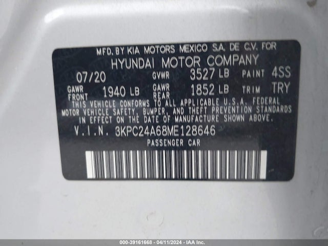 Hyundai ACCENT SE 2021 3KPC24A68ME128646 Image 9