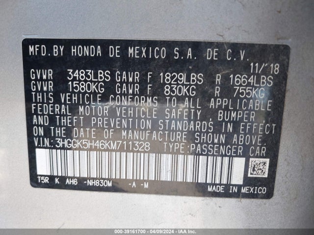 Honda FIT LX 2019 3HGGK5H46KM711328 Image 9