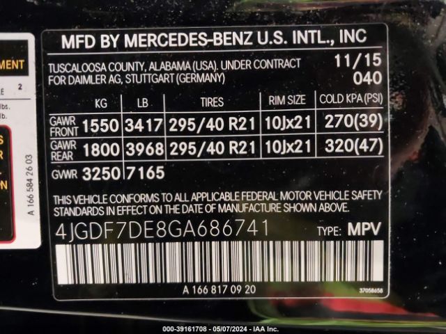 4JGDF7DE8GA686741 Mercedes-Benz Gl 550 4matic