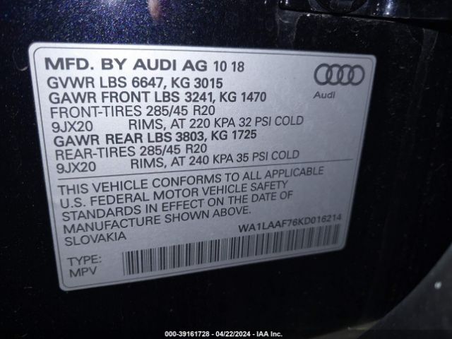 WA1LAAF76KD016214 Audi Q7 55 Premium/55 Se Premium
