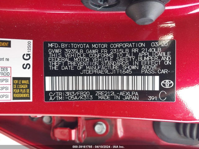 Toyota COROLLA LE 2020 JTDEPRAE9LJ111645 Image 9