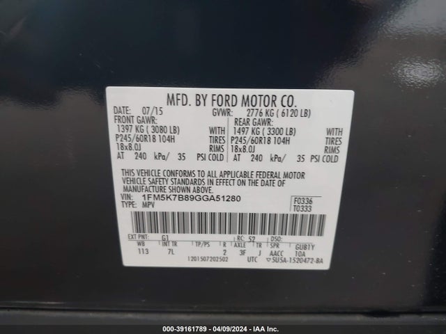 Ford Explorer 2016 1FM5K7B89GGA51280 Image 9