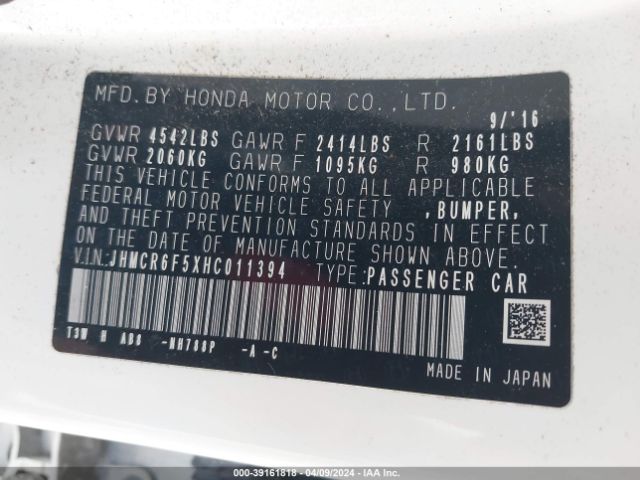 JHMCR6F5XHC011394 Honda Accord Hybrid Ex-l
