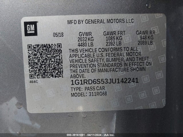 Chevrolet Volt Premier 2018 1G1RD6S53JU142241 Image 9