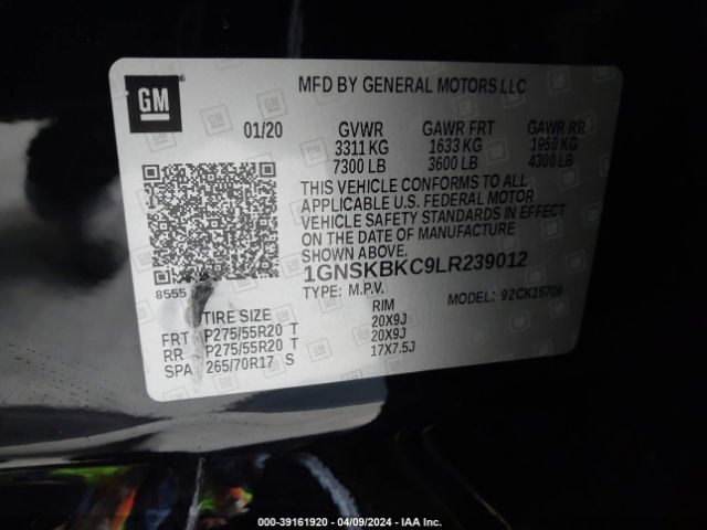 1GNSKBKC9LR239012 Chevrolet Tahoe 4wd Lt