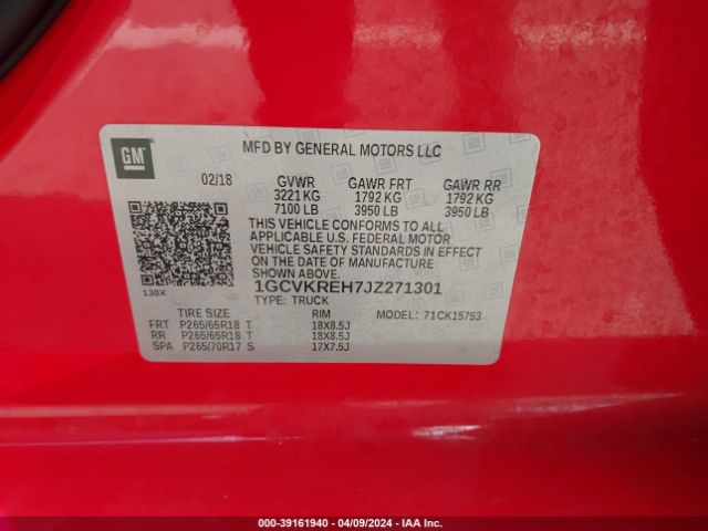 1GCVKREH7JZ271301 Chevrolet Silverado 1500 1lt