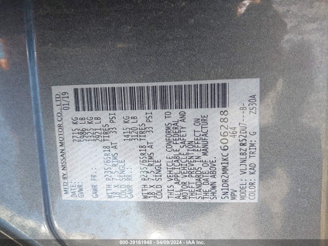 Nissan Pathfinder S 2019 5N1DR2MM1KC606288 Image 9