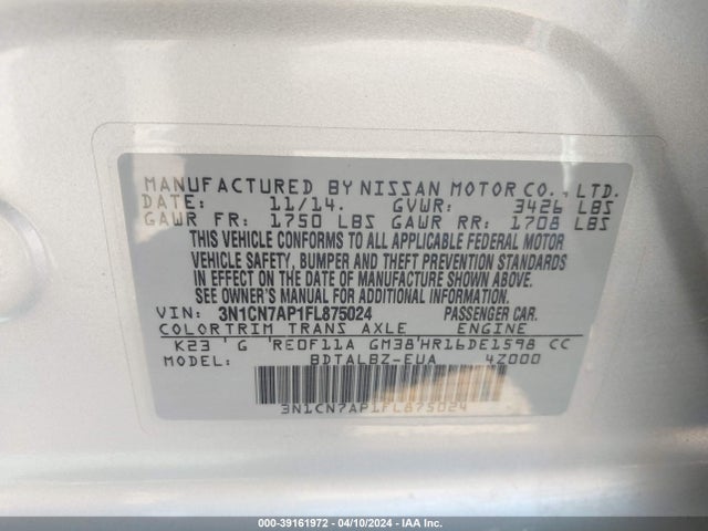 Nissan Versa 1.6 Sv 2015 3N1CN7AP1FL875024 Image 9