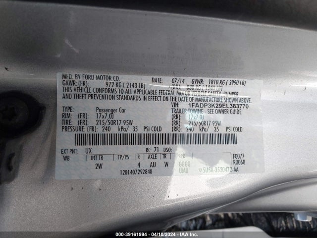 Ford FOCUS SE 2014 1FADP3K29EL383770 Image 9