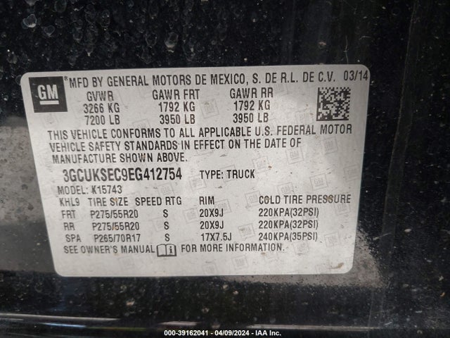 Chevrolet Silverado 1500 1lz 2014 3GCUKSEC9EG412754 Image 9