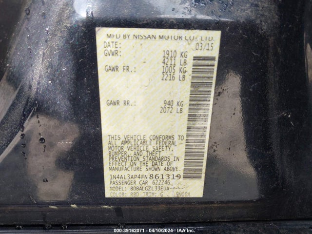 Nissan Altima 2.5 S 2015 1N4AL3AP4FN861319 Image 9