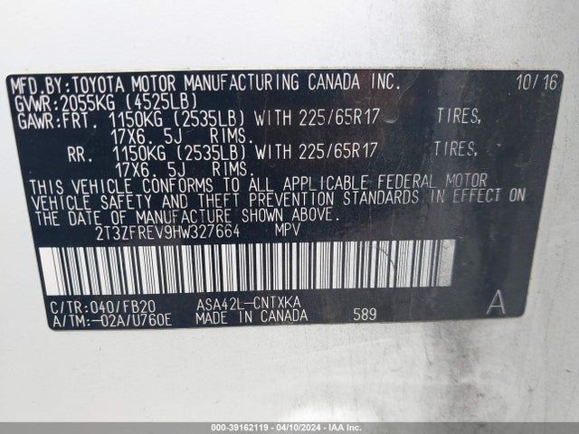 Toyota RAV4 LE 2017 2T3ZFREV9HW327664 Image 9
