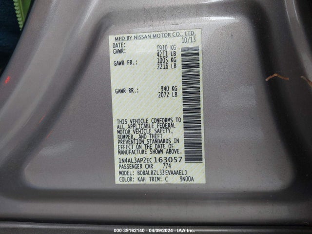 Nissan Altima 2.5 S 2014 1N4AL3AP2EC163057 Image 9